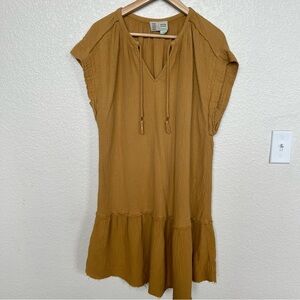 Anthropologie Saturday Sunday Lydia large mustard yellow gauze tunic dress